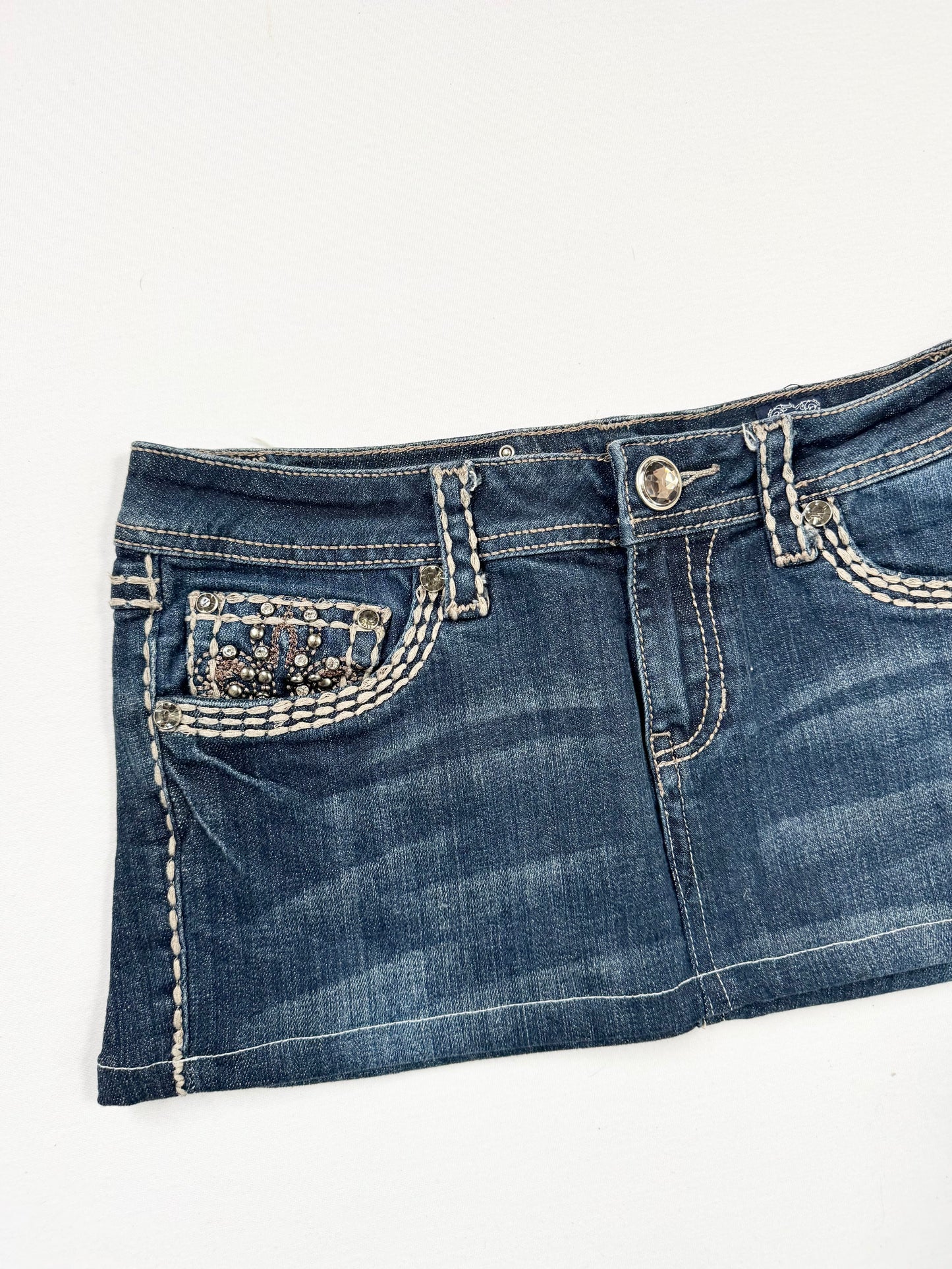 LA IDOL usa Diamante Cross Denim Mini Skirt ♡ S