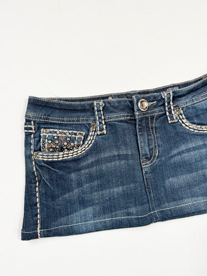 LA IDOL usa Diamante Cross Denim Mini Skirt ♡ S