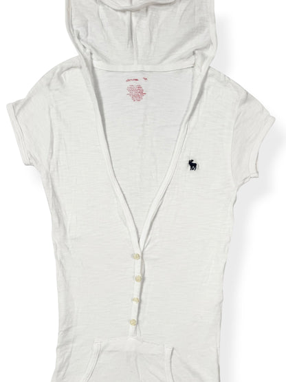 White Abercrombie Hooded Henley Tee ♡ XS/S