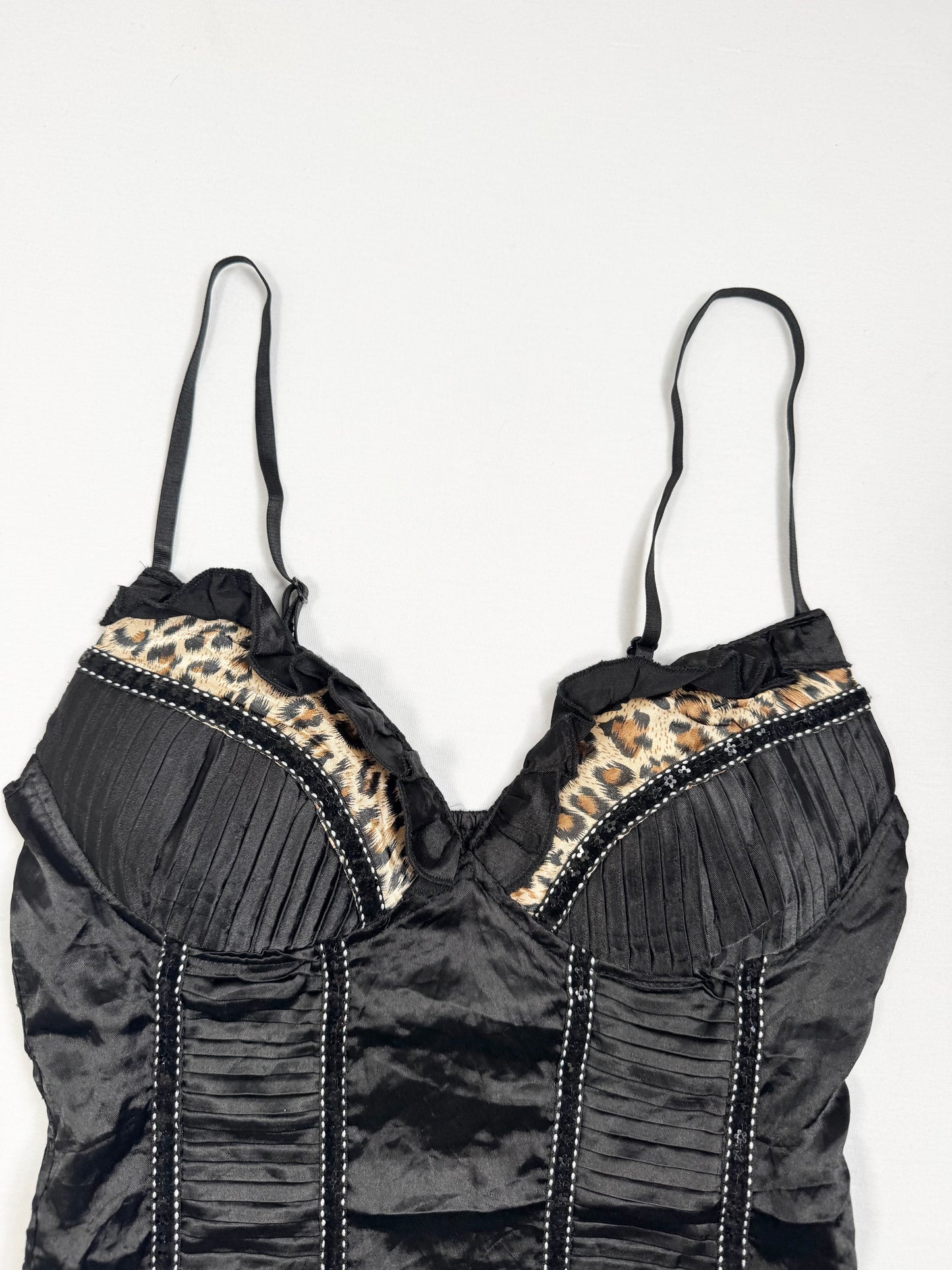 Black & Leopard Satin Cami ♡ L