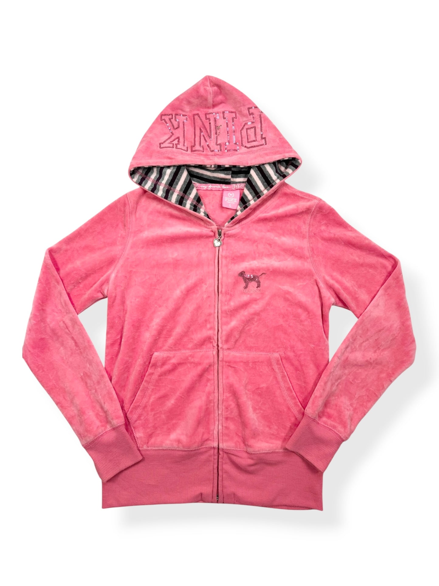Pink Velour PINK Zip Up Hoodie ♡ L