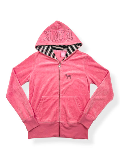 Pink Velour PINK Zip Up Hoodie ♡ L