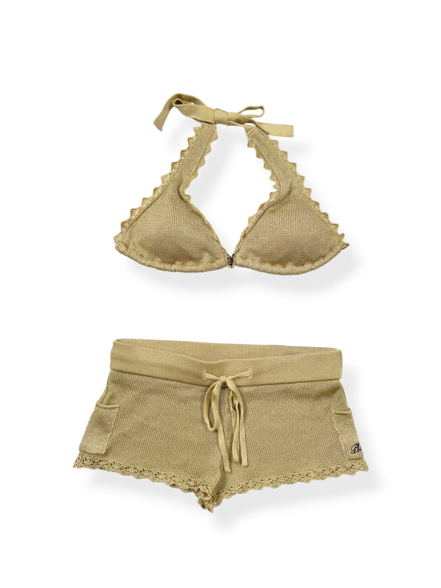 Gold Knit Playboy Bikini & Shorts Set ♡ XS