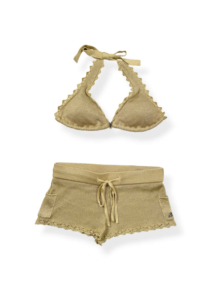 Gold Knit Playboy Bikini & Shorts Set ♡ XS