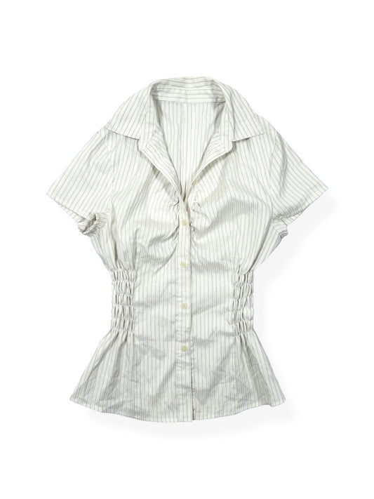Pinstripe Ruched Button Up