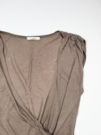 Brown Beaded Wrap Tank ♡ L