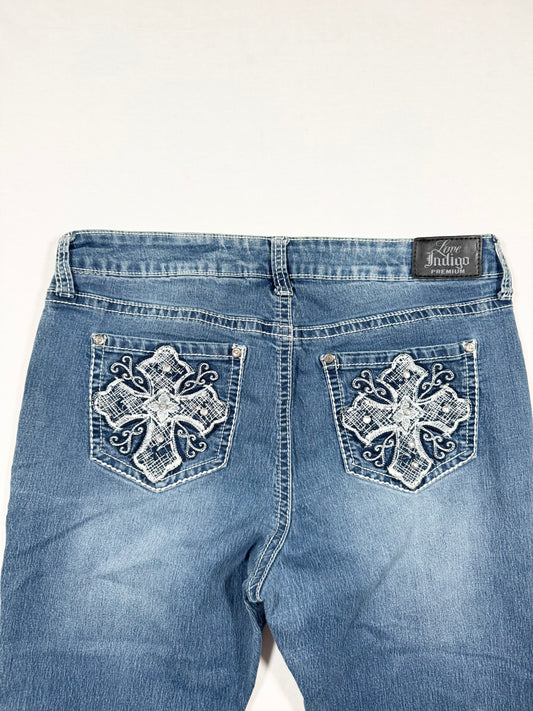 Diamante Cross Flared Jeans ♡ Size L