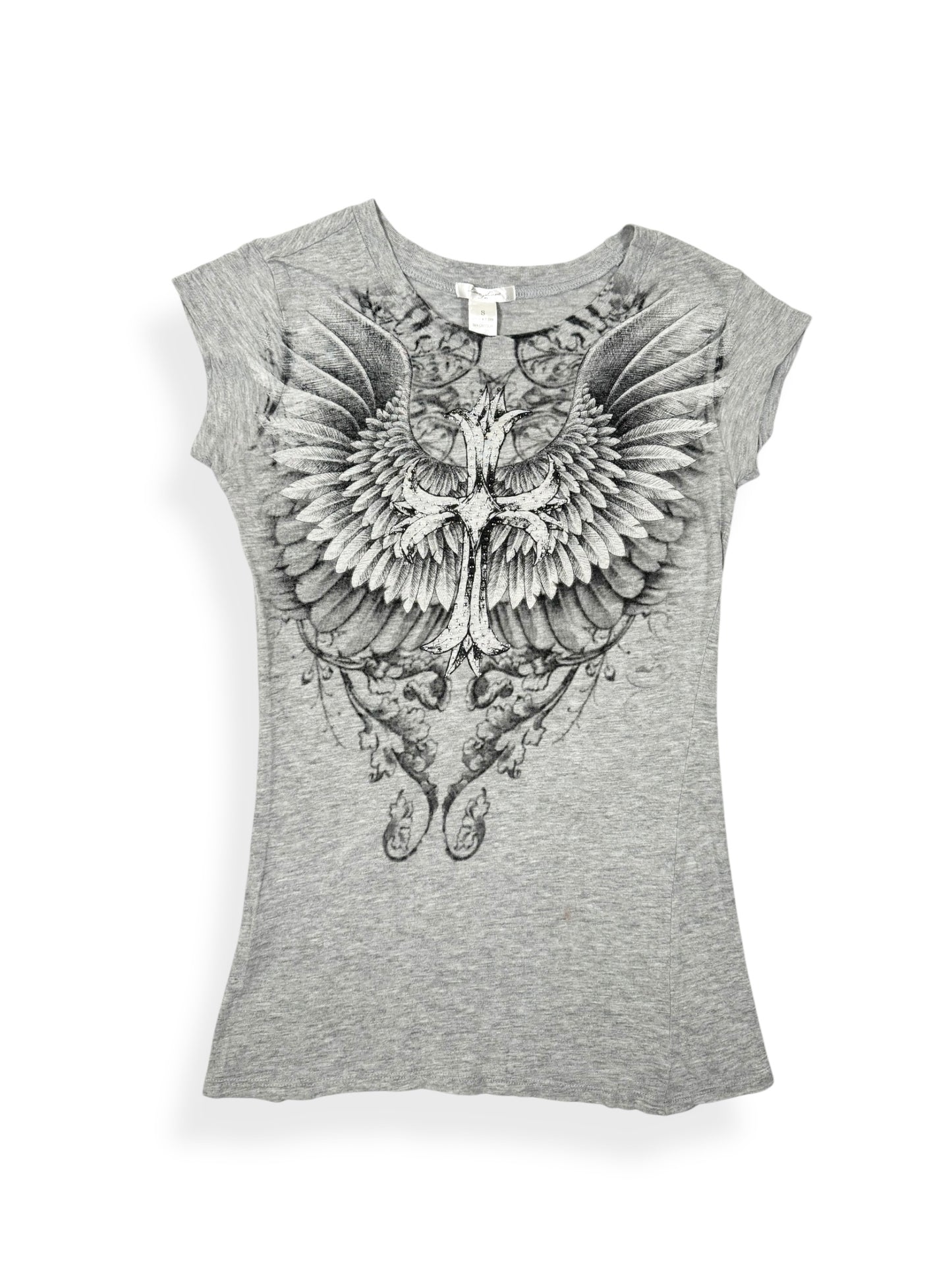 Grey Grunge Wings Cross Tee