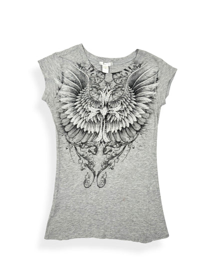 Grey Grunge Wings Cross Tee
