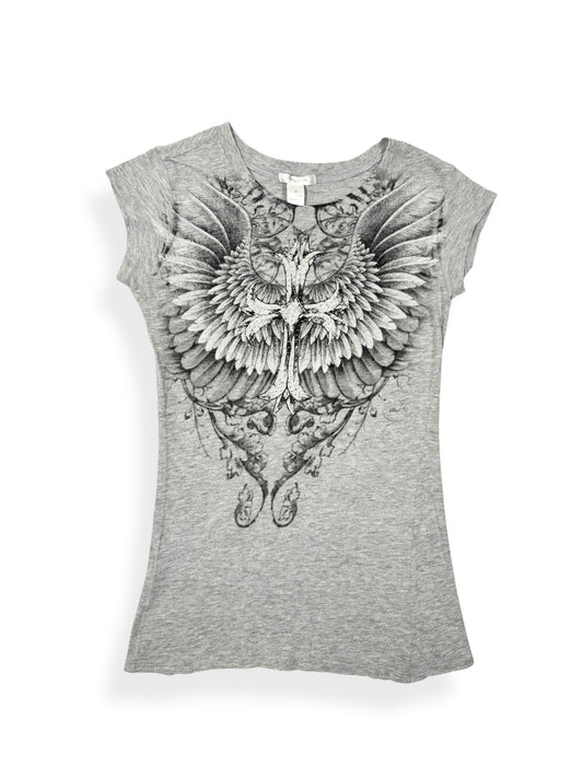 Grey Grunge Wings Cross Tee