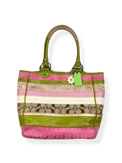 Striped Pink & Green Coach Spring Bleecker Bag ♡
