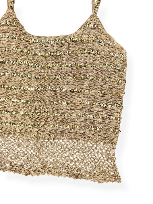 Express Gold Crochet Sequin Cami ♡ M