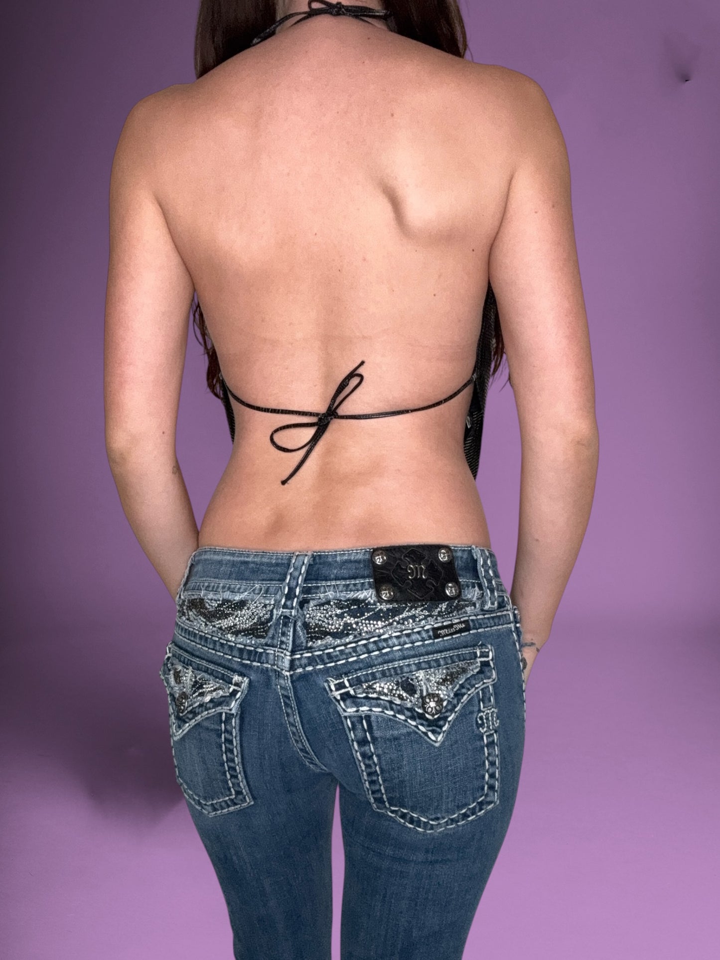 Black Chainmail Open Back Halter ♡ S