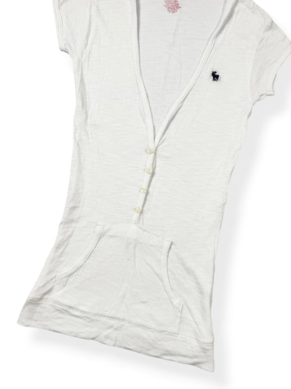 White Abercrombie Hooded Henley Tee ♡ XS/S
