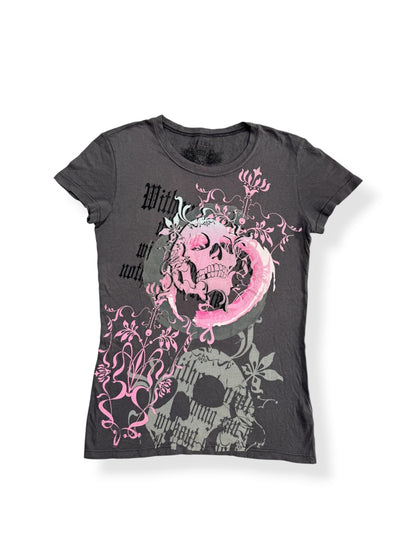 Grey & Pink Skull Tee ♡ M