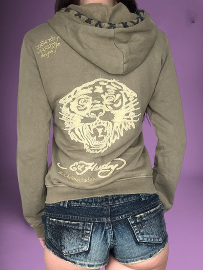 Green Ed Hardy Suede Lace Trim Hoodie  ☆
