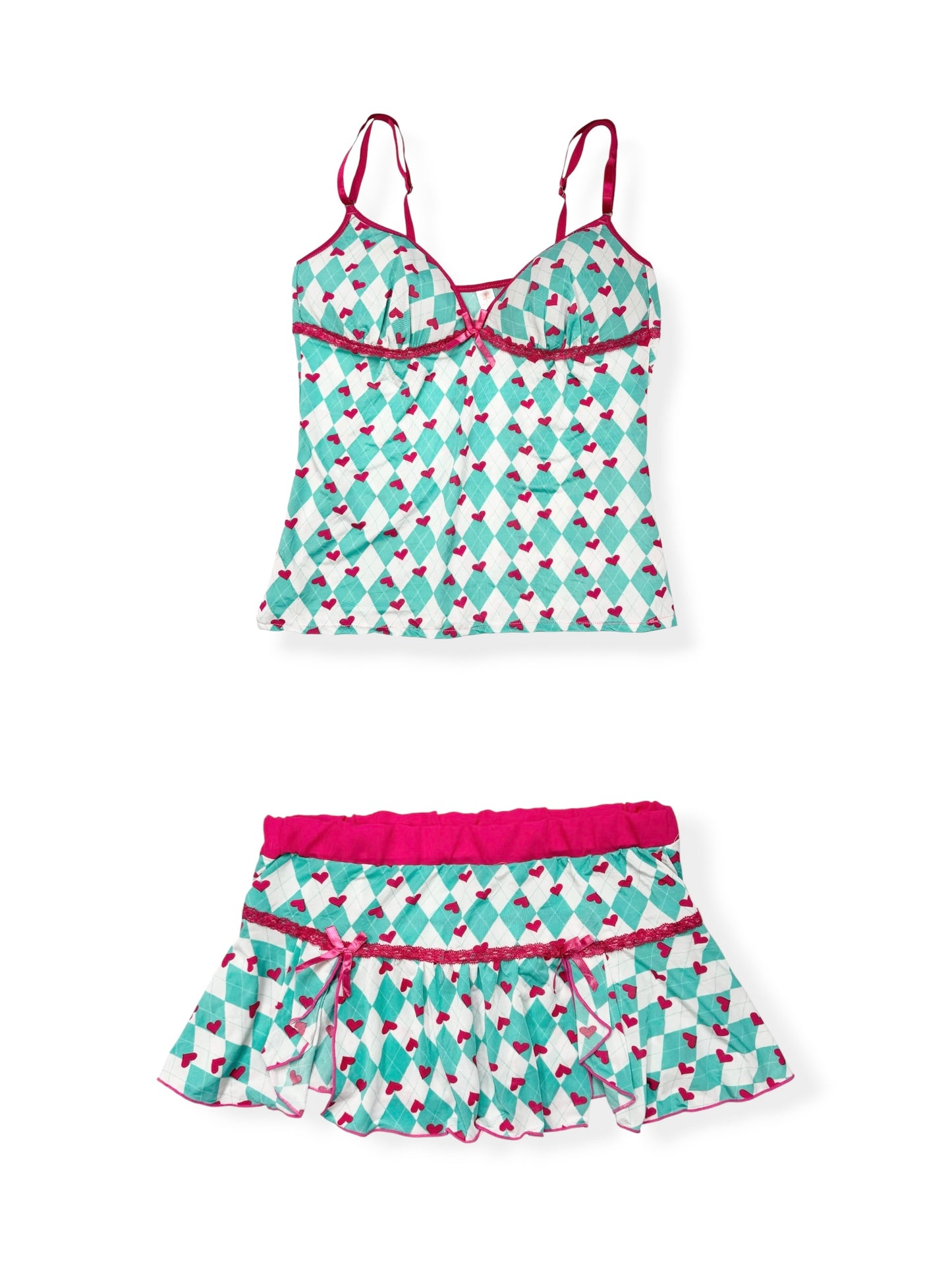 Heart Argyle Cami & Skirt Set ♡ XS/6