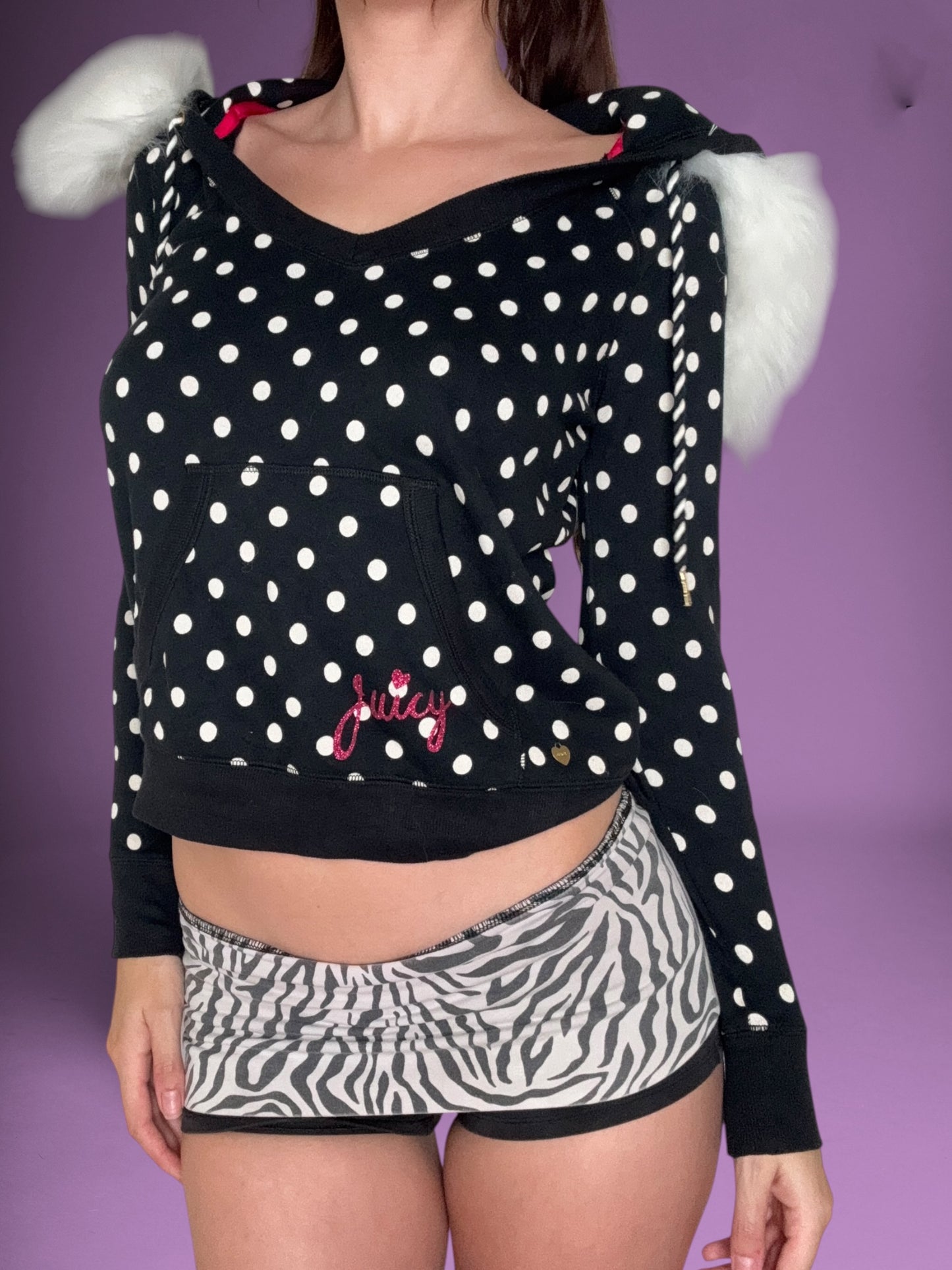 Juicy Couture Polka Dot Fur Hoodie ♡ XS