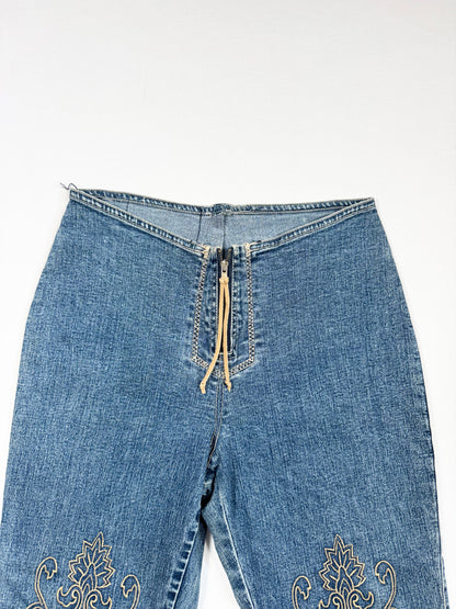 L.e.i Embroidered Suede Zip Flared Jeans ♡ S