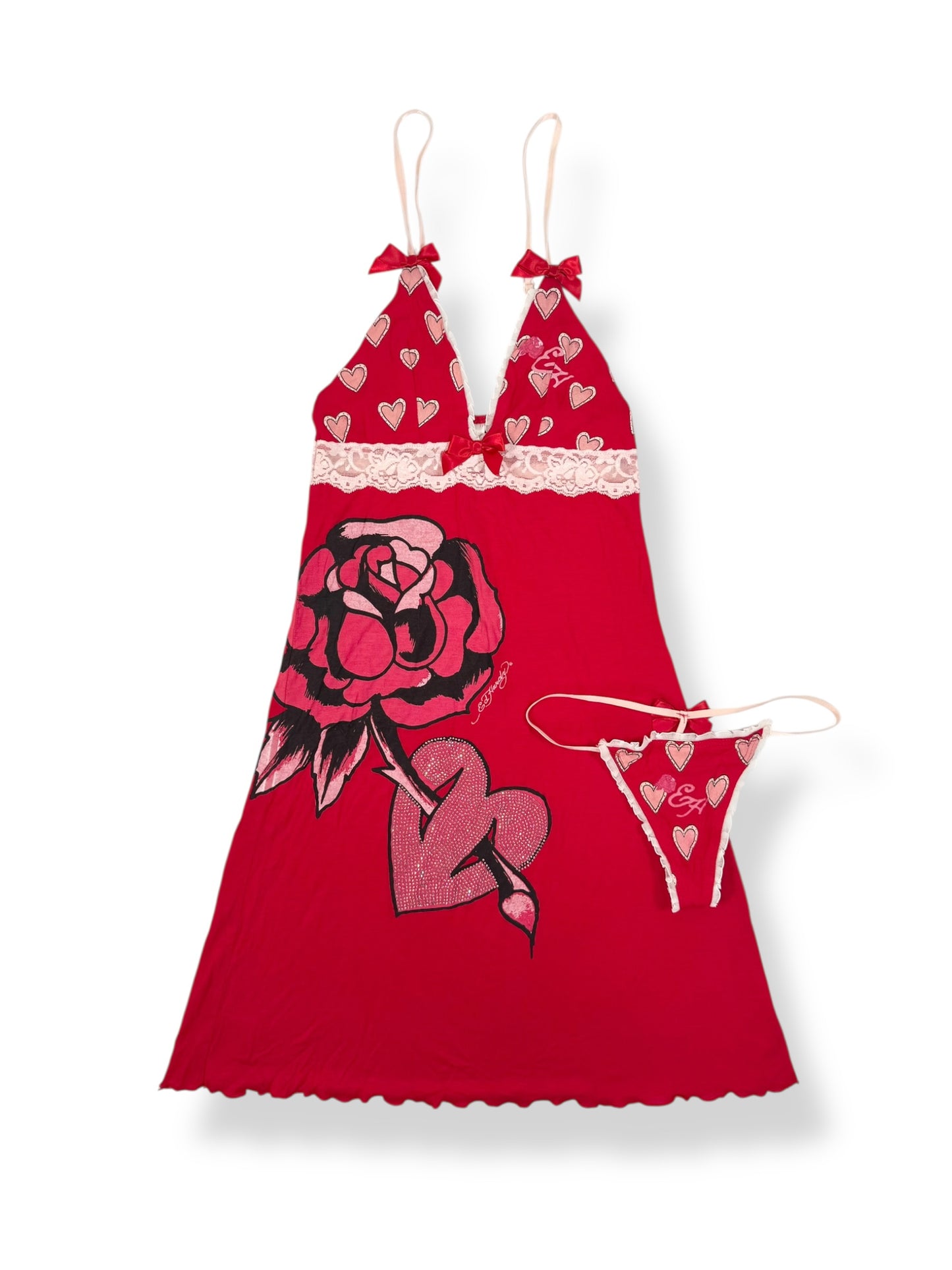 Red Ed Hardy Heart Cami Dress & Thong ♡ XS