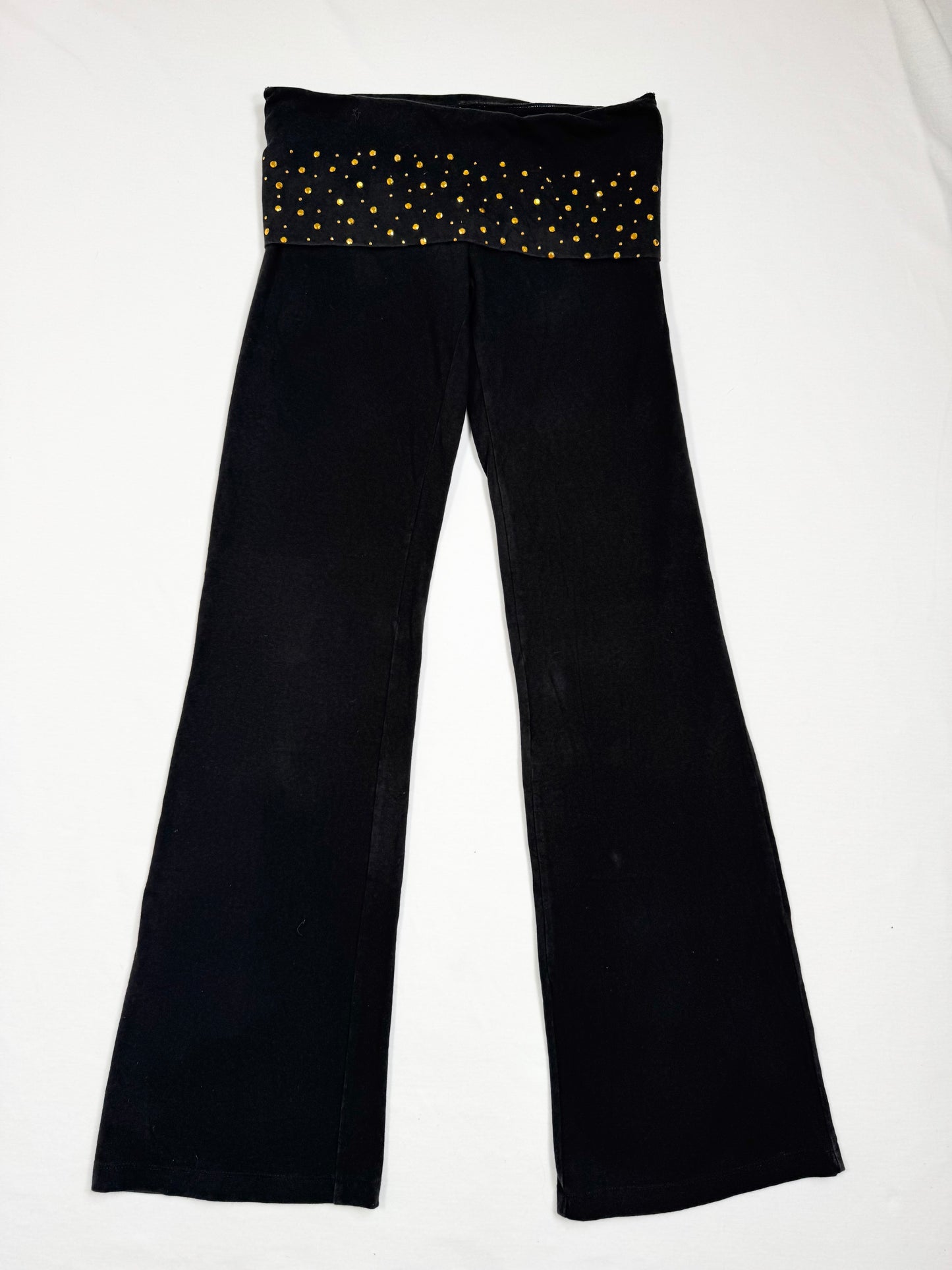 PINK Black & Gold Fold Over Waistband Flared Leggings ♡ S