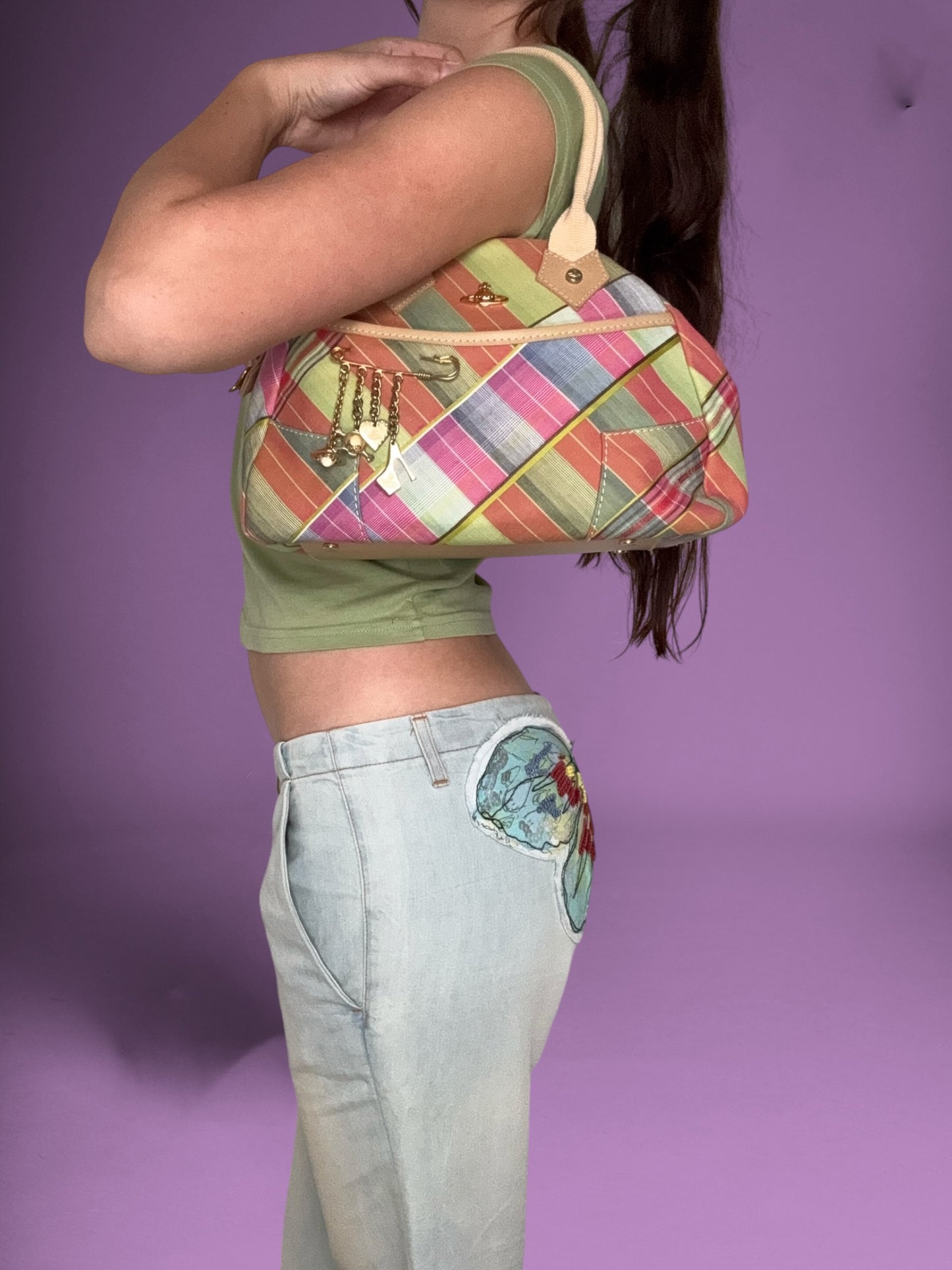 Vivienne Westwood Plaid Safety Pin Charm Bag ♡