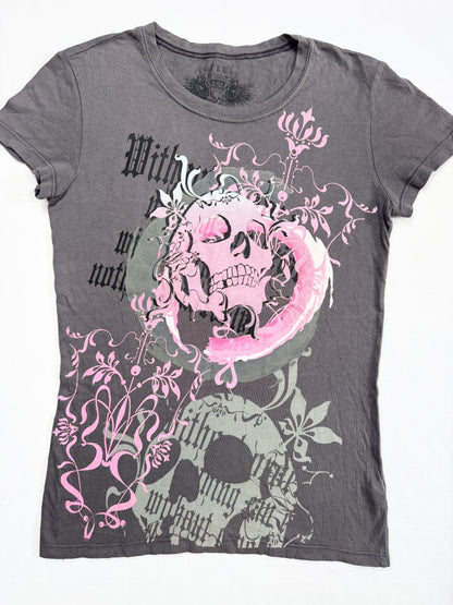 Grey & Pink Skull Tee ♡ M