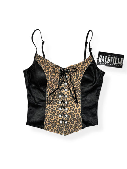 Galsville Leopard Lace Up Corset Cami