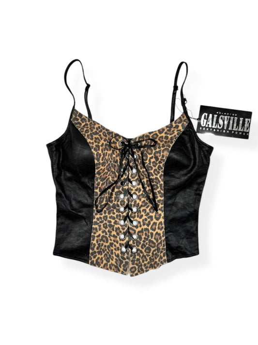 Galsville Leopard Lace Up Corset Cami
