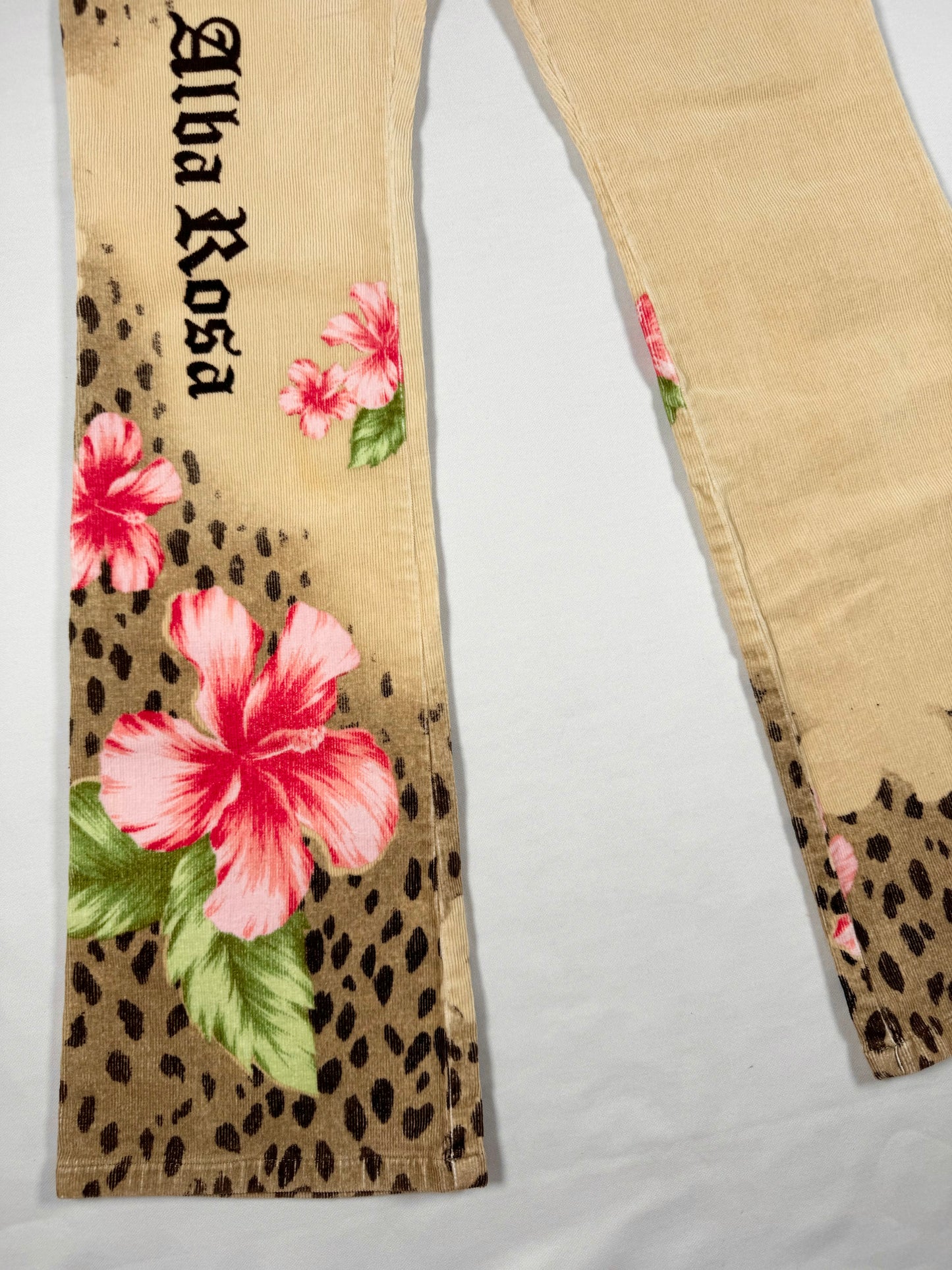 Alba Rosa Leopard Hibiscus Flared Jeans