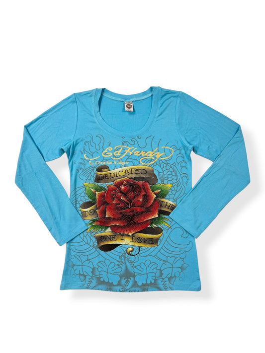Blue Ed Hardy Long Sleeved Top ♡ M