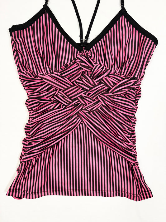 Lipservice Pink & Black Striped Knotted Cami ♡ S