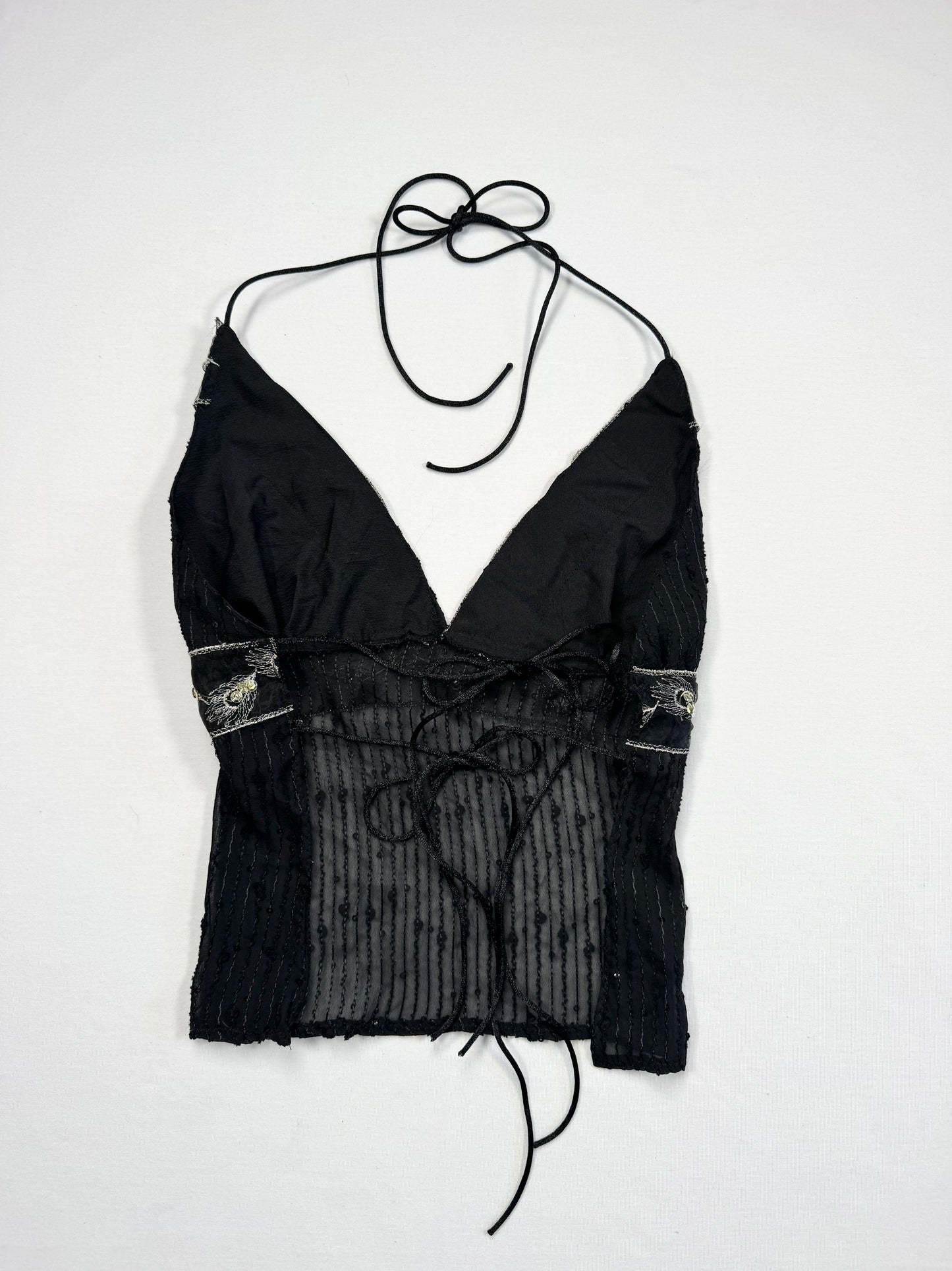 Black Sequin Tie Back Halter ♡ S