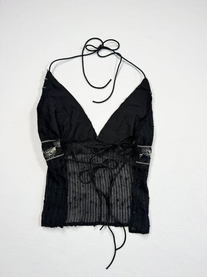 Black Sequin Tie Back Halter ♡ S