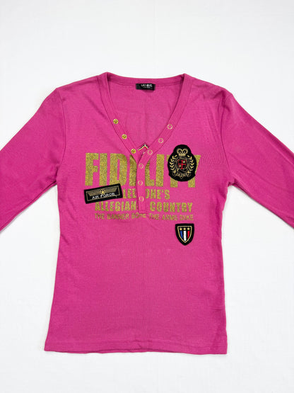 Pink Patch Henley Top ♡ S