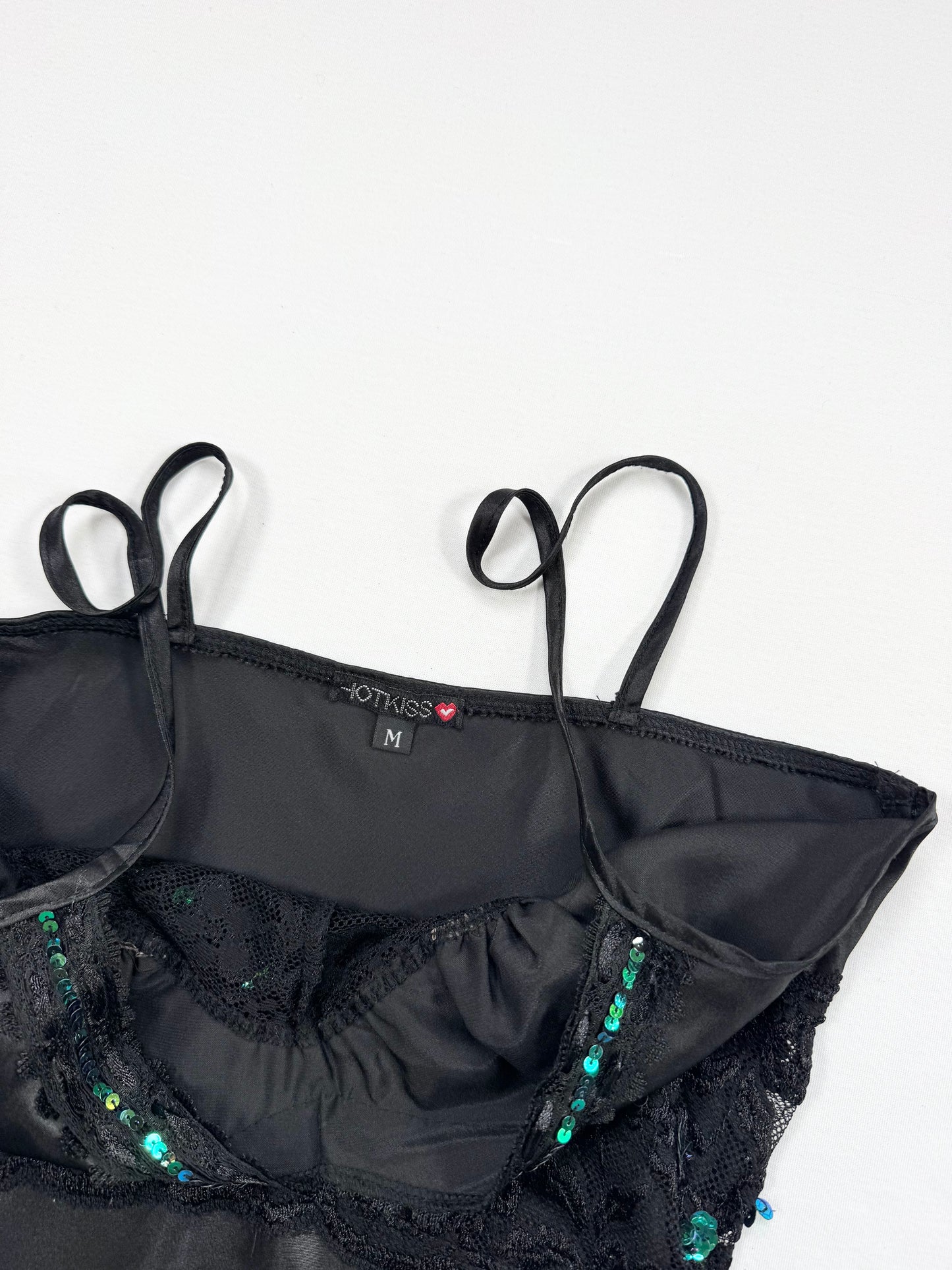 “Hotkiss” Lace Sequin Panel Black Cami ♡ M