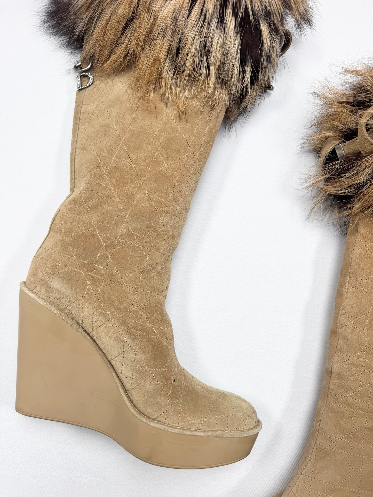 Dior Fur Trim Wedge Boots ♡ Euro 37.5
