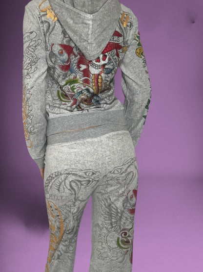 Ed Hardy Grey Velour Tracksuit