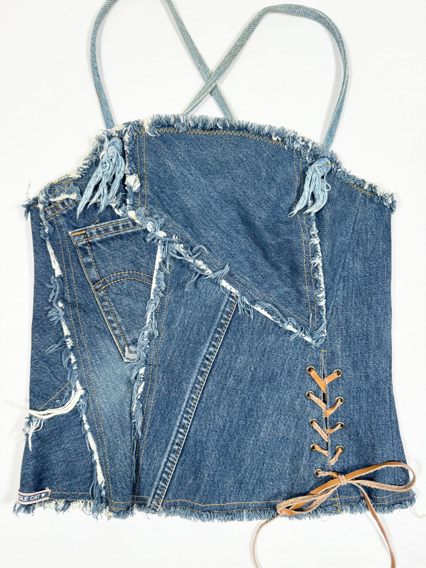 Jungle Cat Denim Lace Up Cami