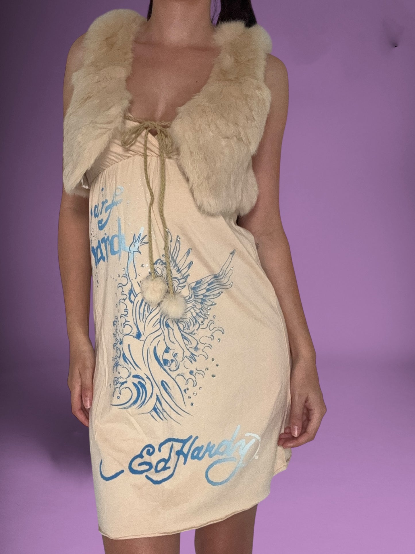 Beige Fur Tie Vest