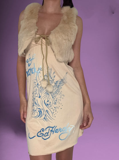 Beige Fur Tie Vest