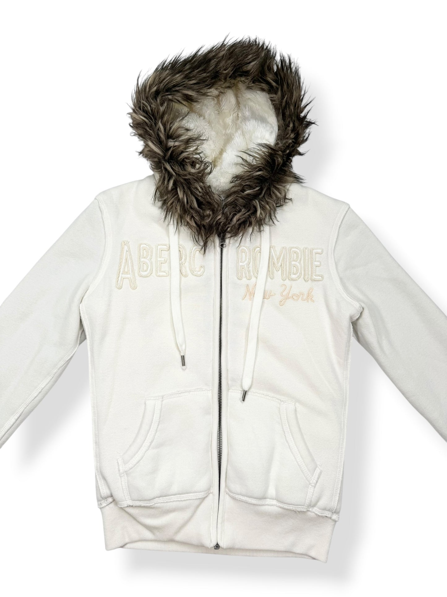 White Abercrombie Fur Hood Jacket ♡ S