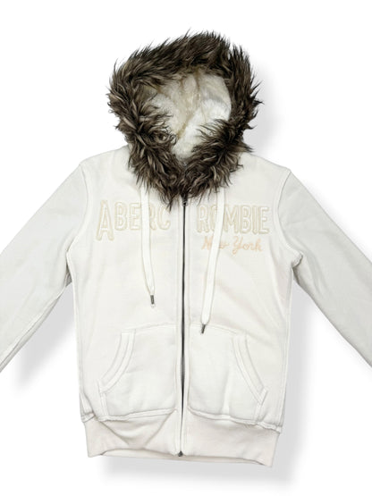 White Abercrombie Fur Hood Jacket ♡ S