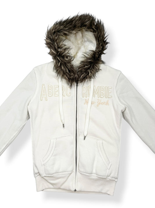 White Abercrombie Fur Hood Jacket ♡ S