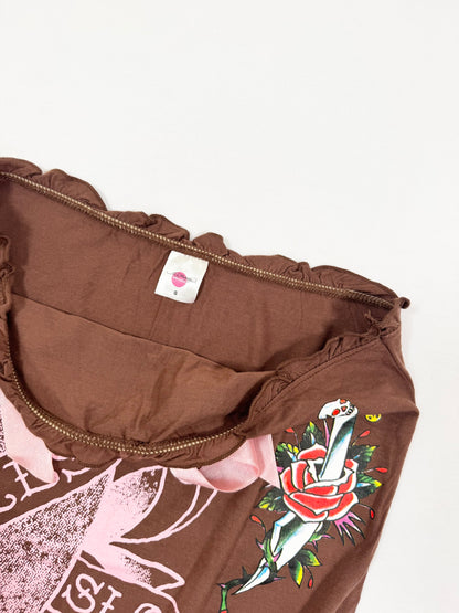 Ed Hardy Brown & Pink Tube Top ♡ S