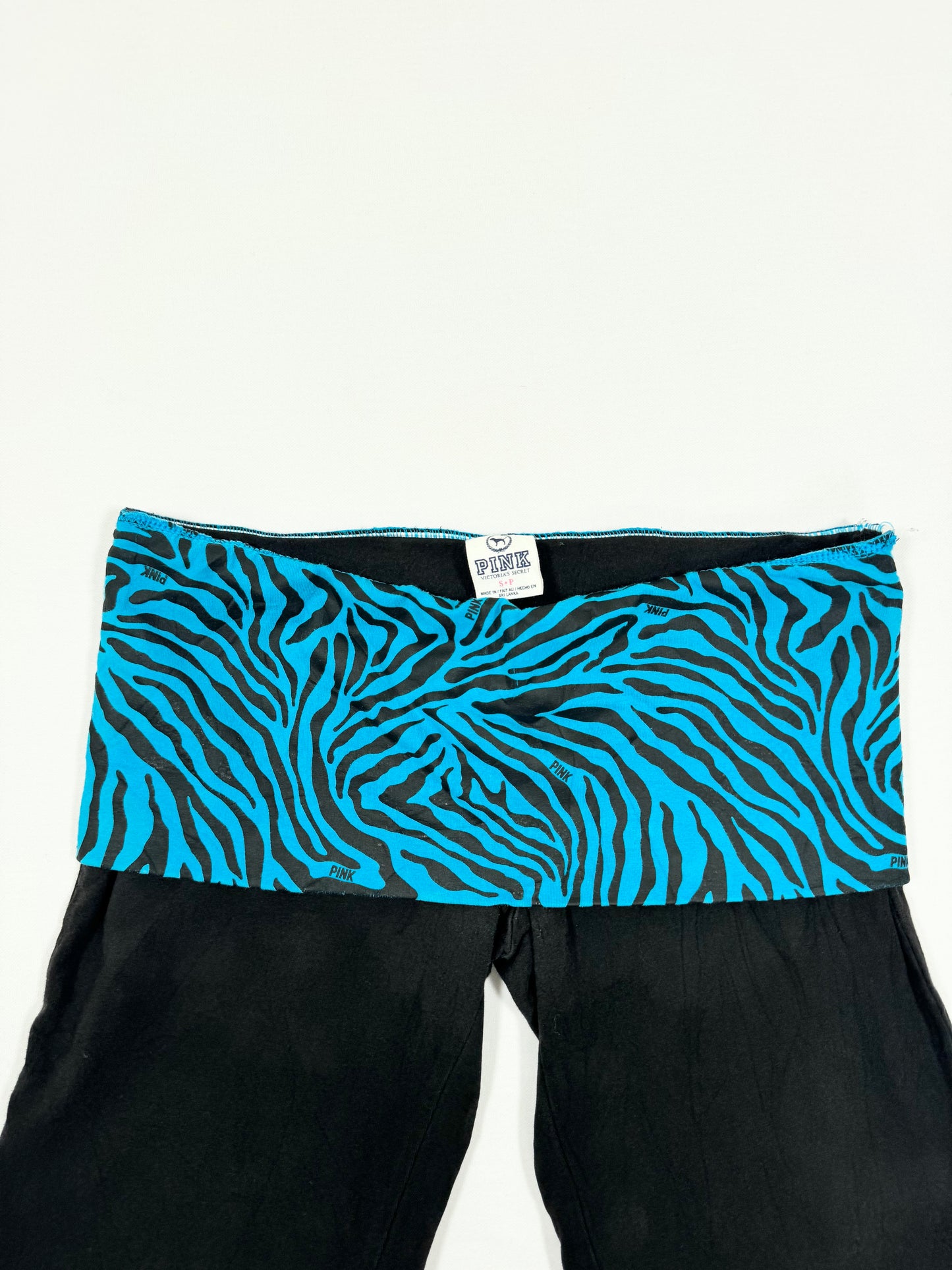 PINK Blue Zebra Fold Over Flared Leggings ♡