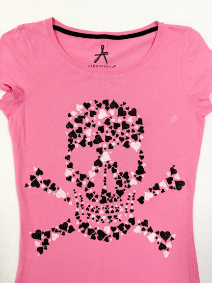 Pink Heart Skull Tee ♡ XS