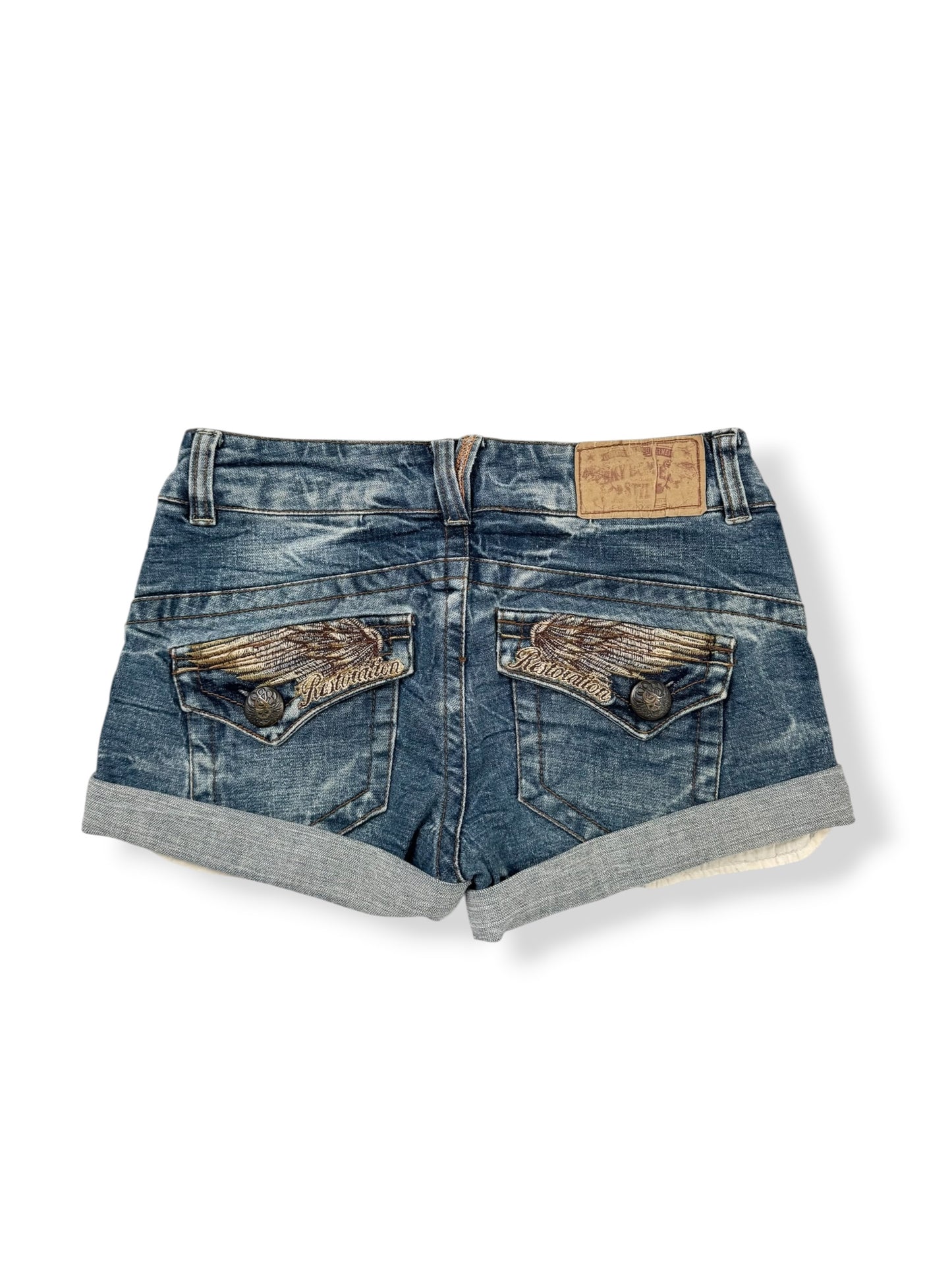 Embroidered Wing Denim Mini Skirt ♡ S