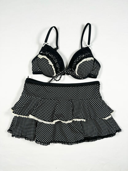 Polka Dot Bow Bikini + Skirt Set