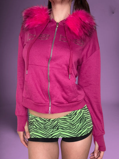 Pink Bebe Fur Hood Zip Up ♡ S